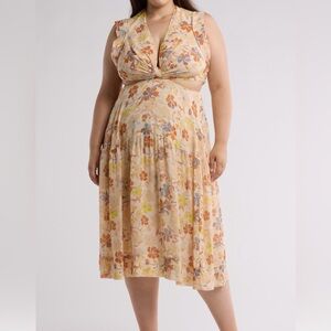 Cutout Silk Floral Print Midi Dress